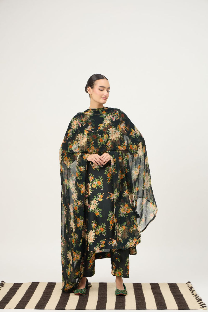 Black Narangi Habutai Set