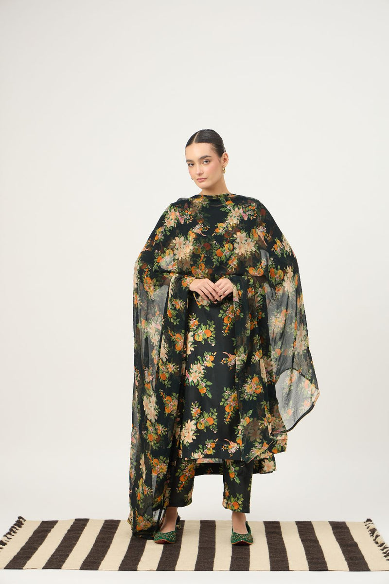 Black Narangi Habutai Set
