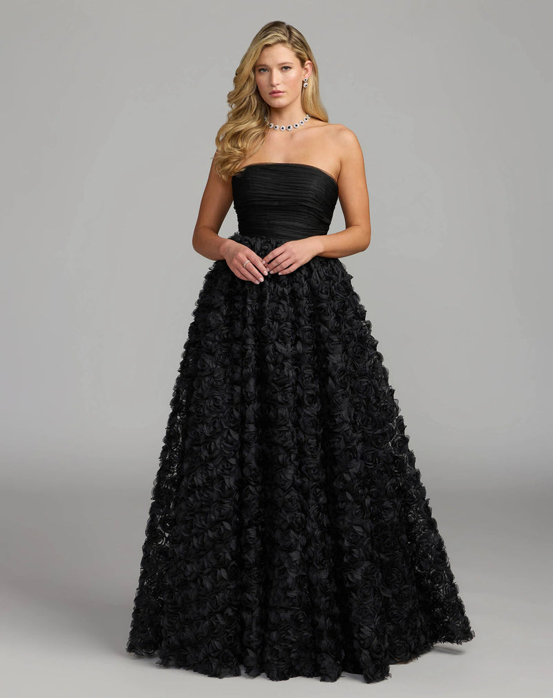 27783-Black Strapless 3D Rosette Ball Gown polyester evening-gowns by Mac Duggal in black for women Worldwide