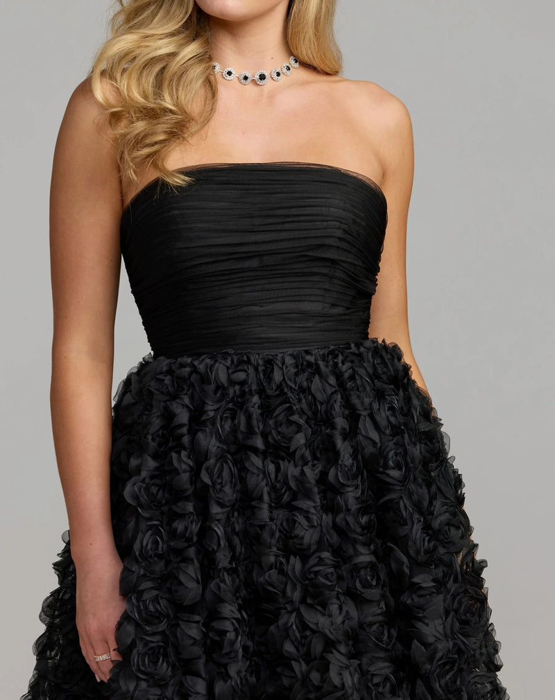 27783-Black Strapless 3D Rosette Ball Gown polyester evening-gowns by Mac Duggal in black for women Worldwide