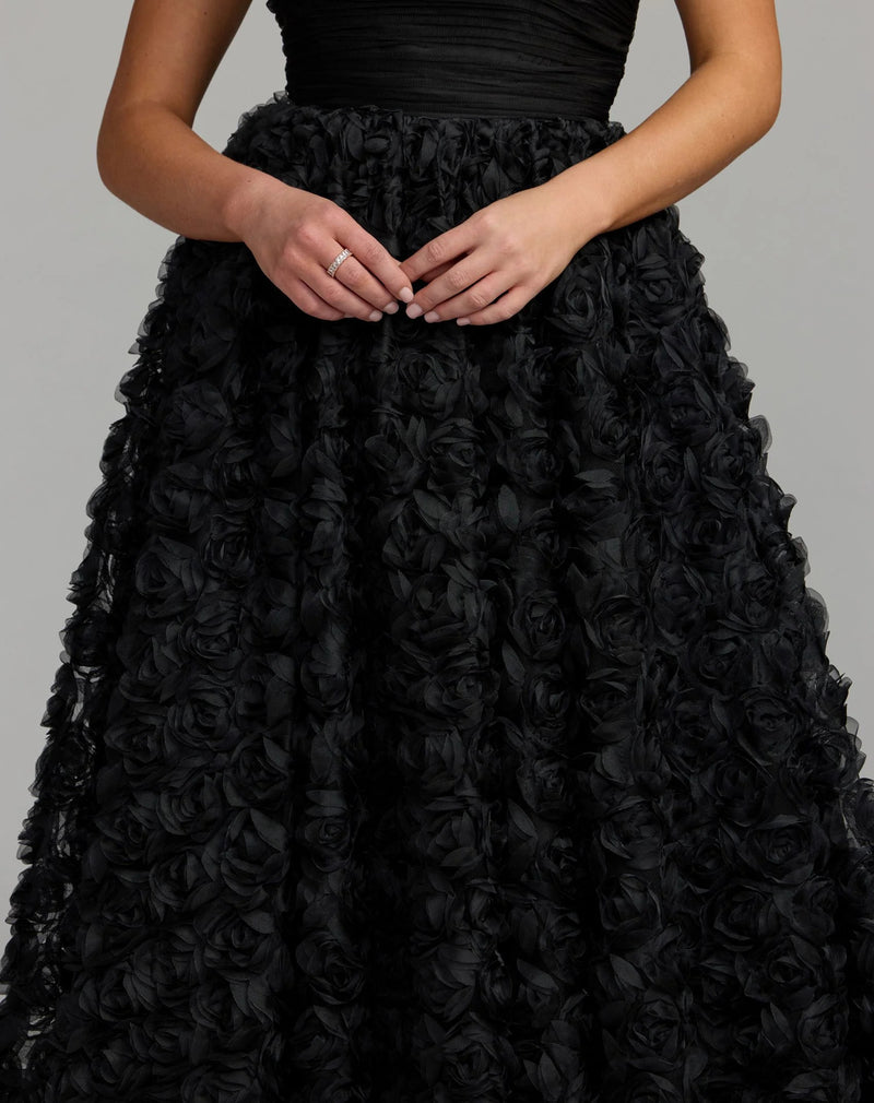 27783-Black Strapless 3D Rosette Ball Gown polyester evening-gowns by Mac Duggal in black for women Worldwide