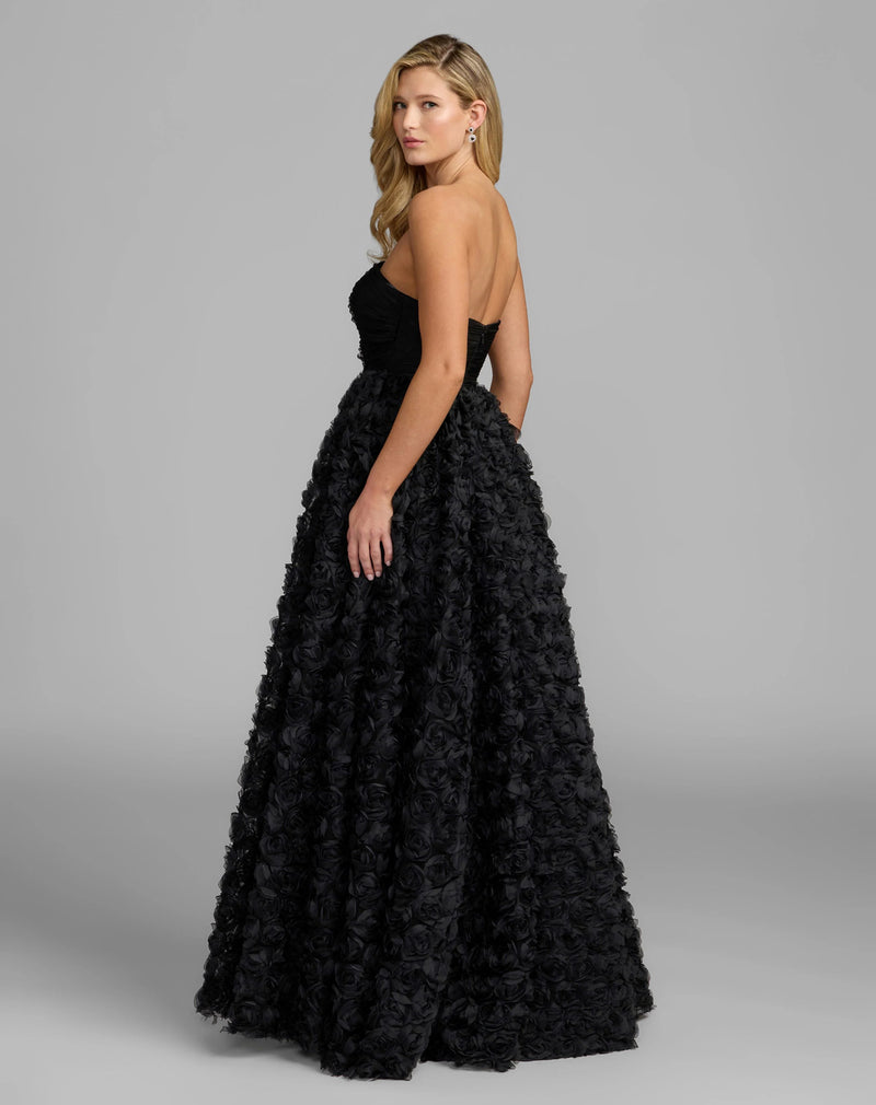 27783-Black Strapless 3D Rosette Ball Gown polyester evening-gowns by Mac Duggal in black for women Worldwide