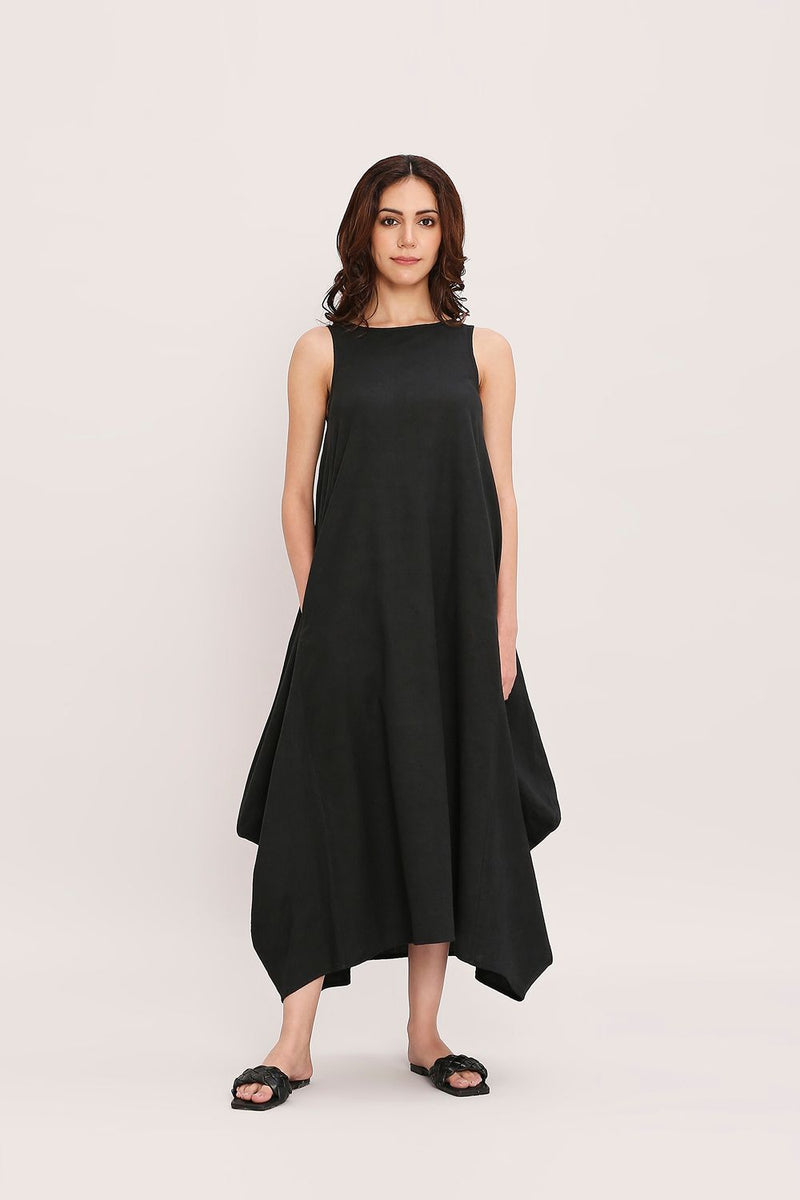 Black Vari Cotton Dress cotton by Mati in black color for women Worldwide