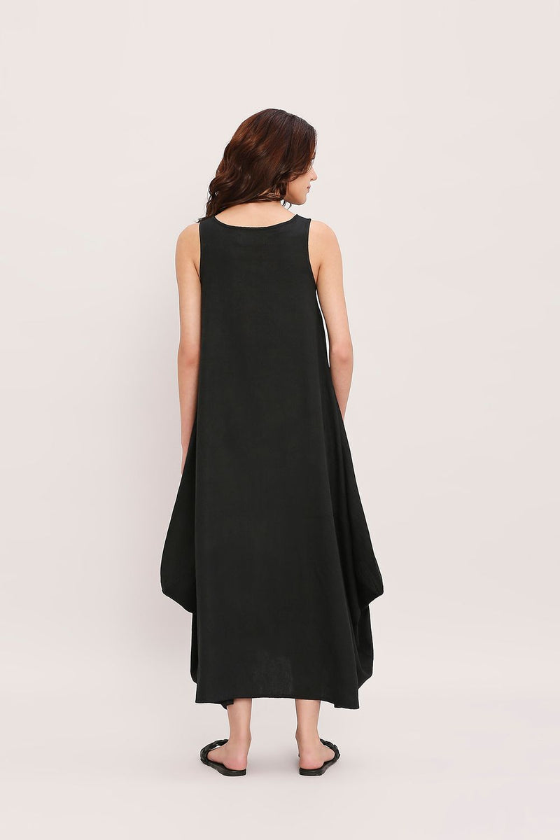 Black Vari Cotton Dress cotton by Mati in black color for women Worldwide