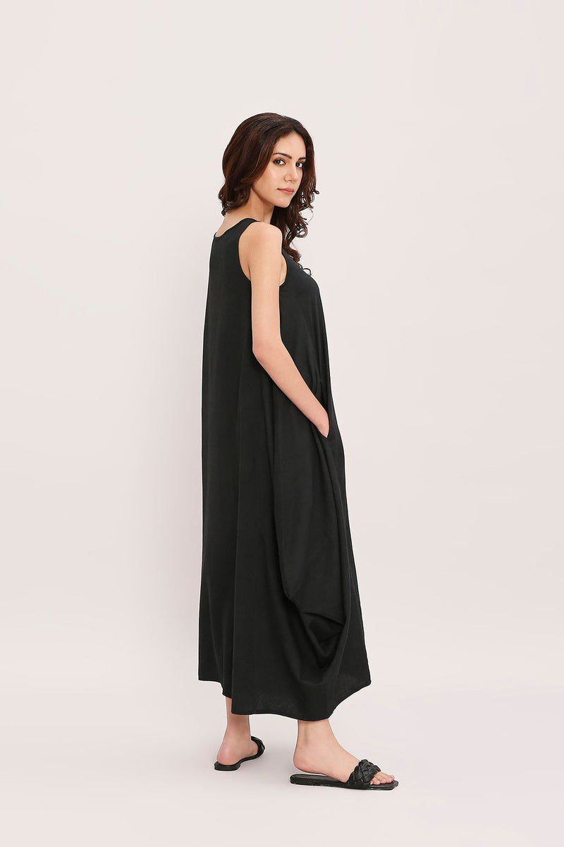 Black Vari Cotton Dress cotton by Mati in black color for women Worldwide