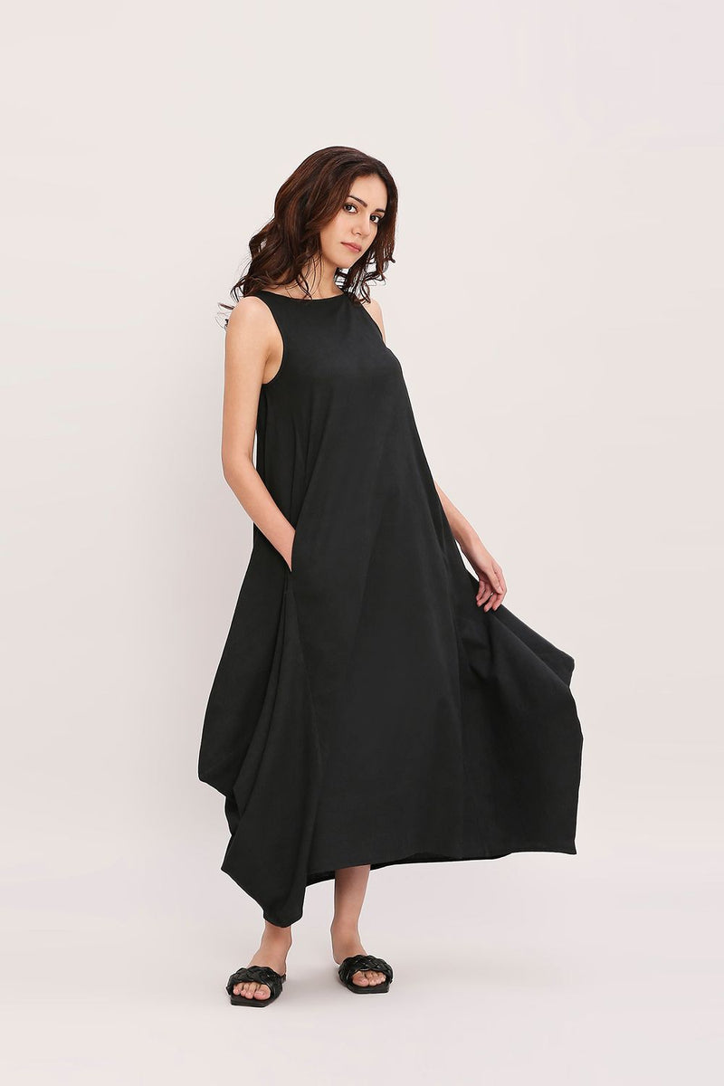 Black Vari Cotton Dress cotton by Mati in black color for women Worldwide
