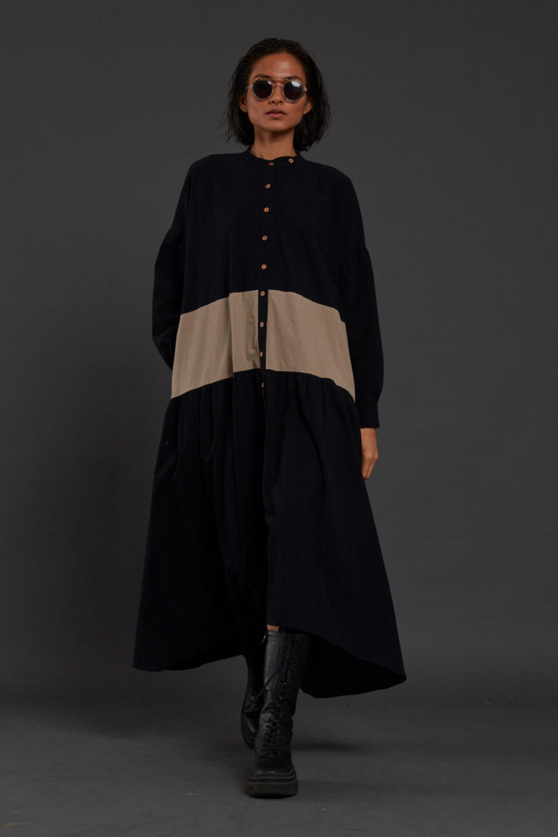 Black & Beige Band Dress Dress by Mati in black color for women Worldwide