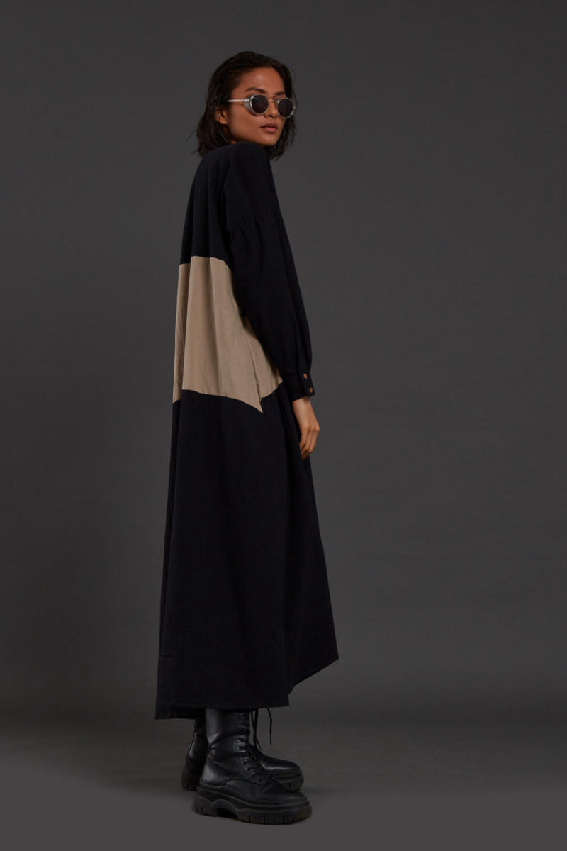 Black & Beige Band Dress Dress by Mati in black color for women Worldwide