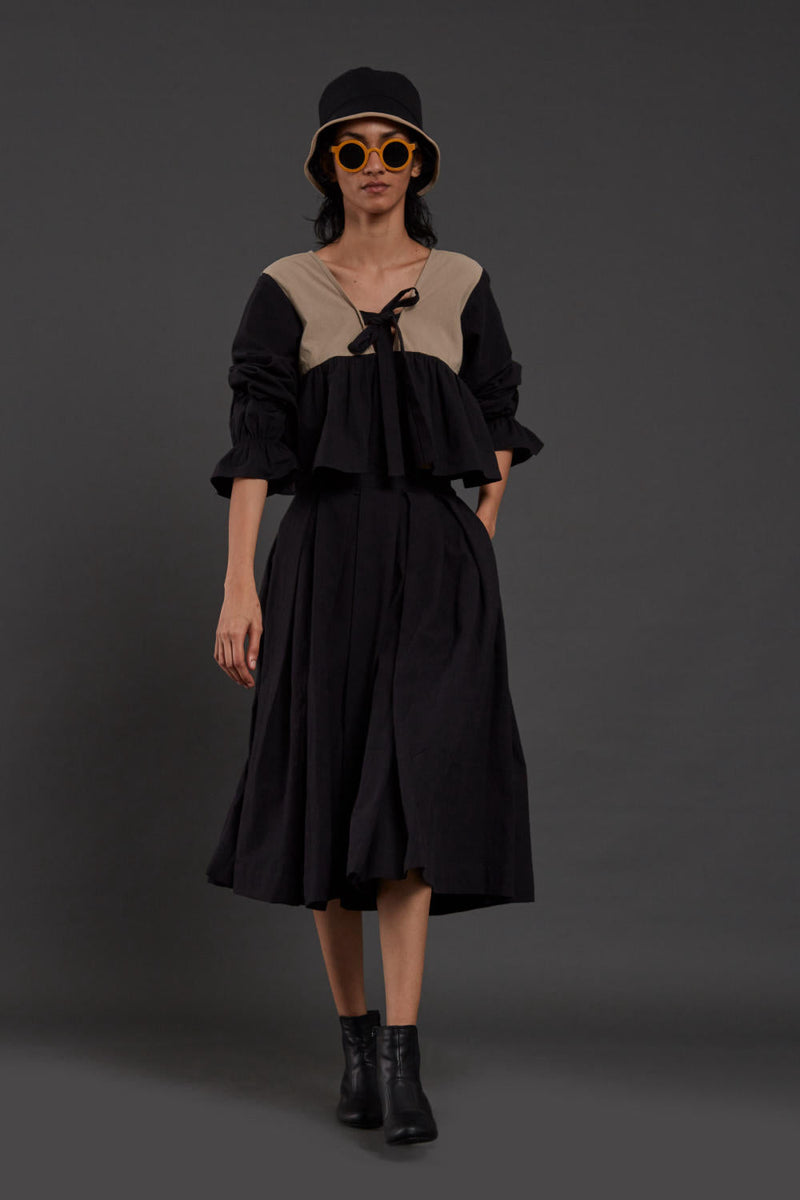 Black & Beige Bow Set Co-ord Set,Skirts,Top & Tunics by Mati in black color for women Worldwide