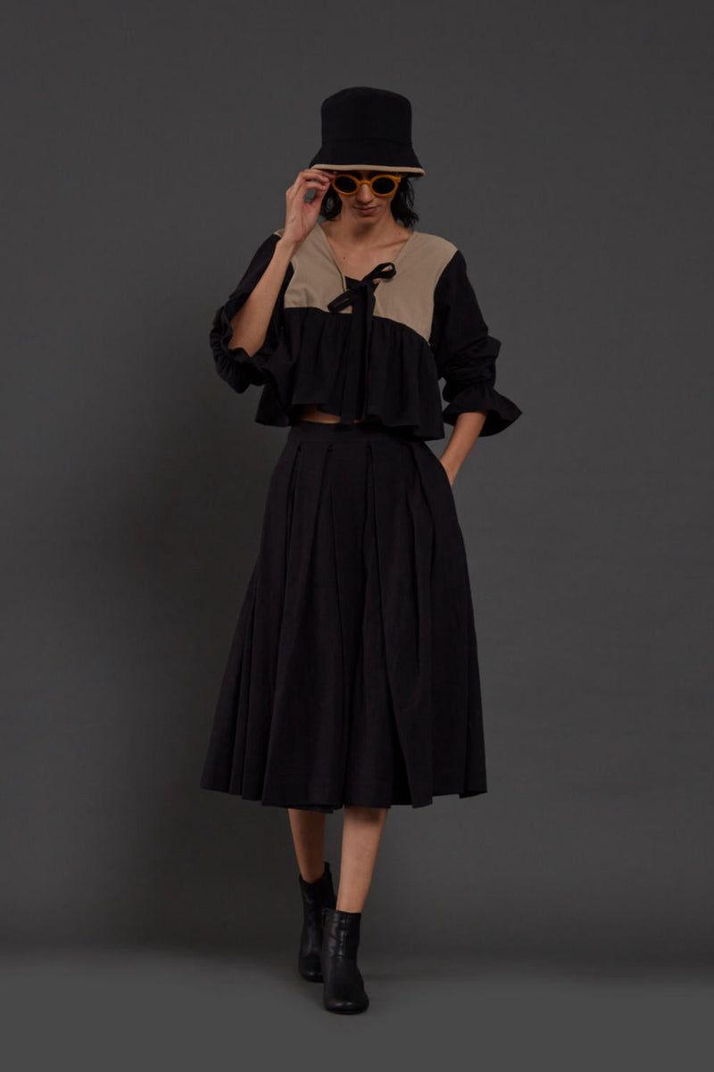 Black & Beige Bow Set Co-ord Set,Skirts,Top & Tunics by Mati in black color for women Worldwide