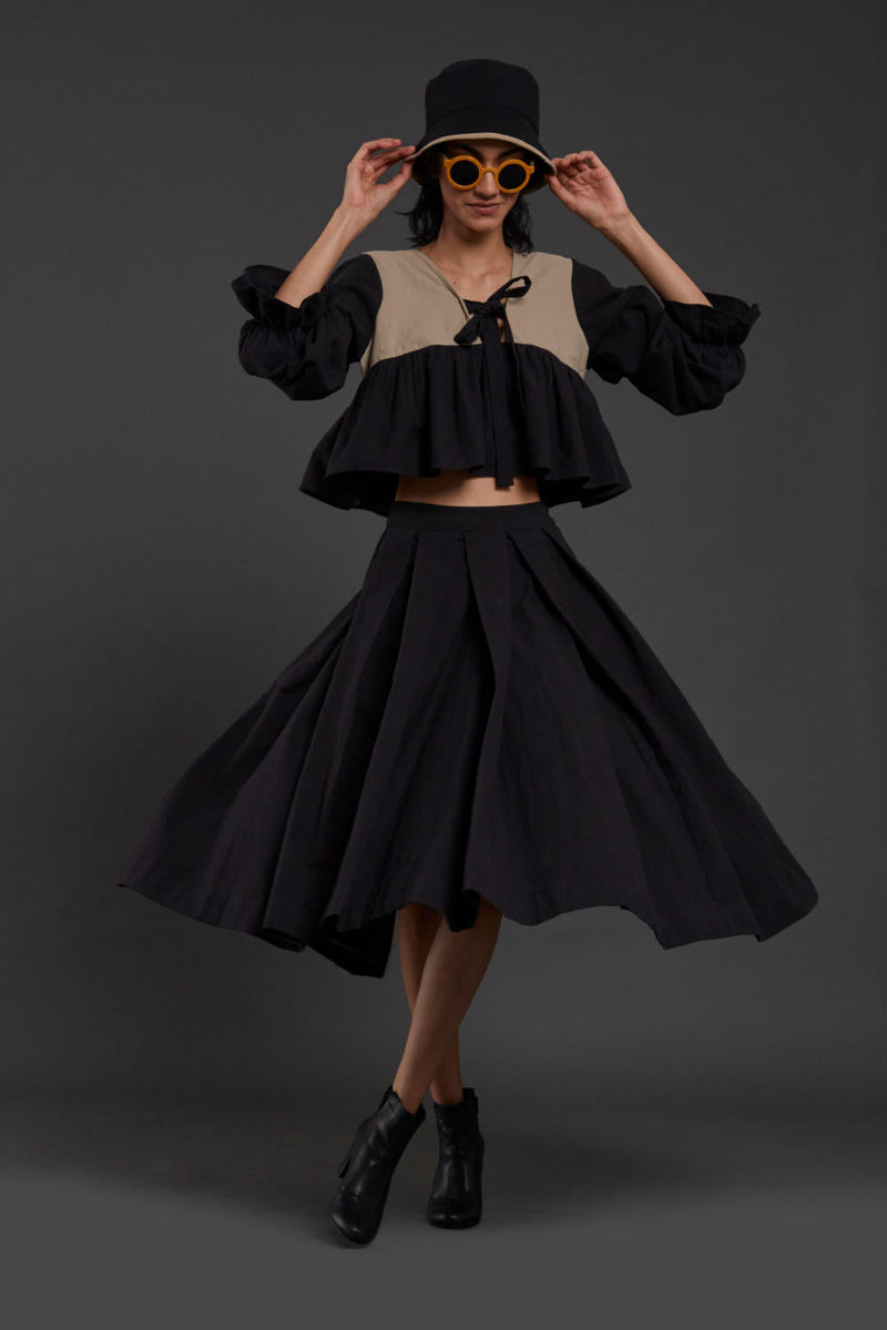 Black & Beige Bow Set Co-ord Set,Skirts,Top & Tunics by Mati in black color for women Worldwide