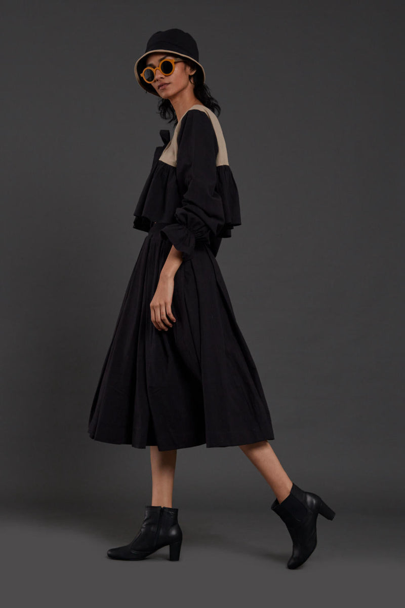 Black & Beige Bow Set Co-ord Set,Skirts,Top & Tunics by Mati in black color for women Worldwide