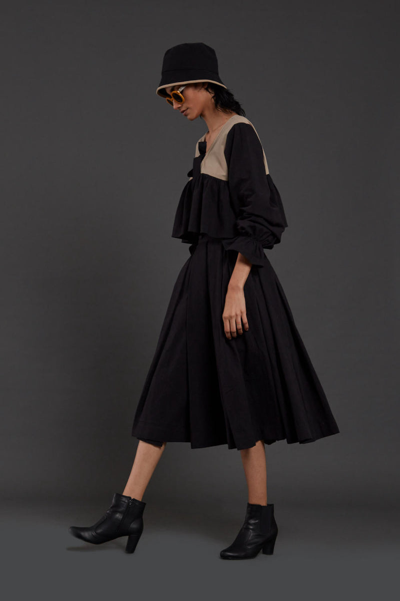 Black & Beige Bow Set Co-ord Set,Skirts,Top & Tunics by Mati in black color for women Worldwide