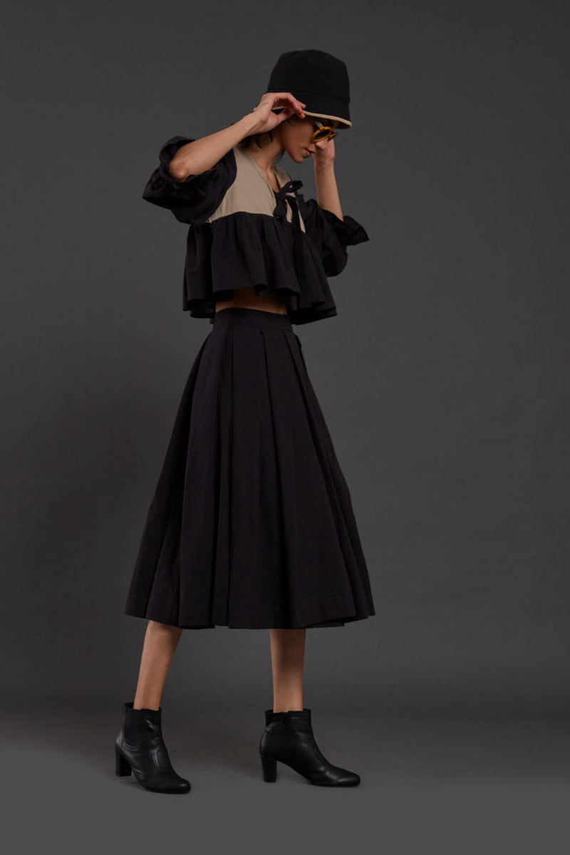 Black & Beige Bow Set Co-ord Set,Skirts,Top & Tunics by Mati in black color for women Worldwide