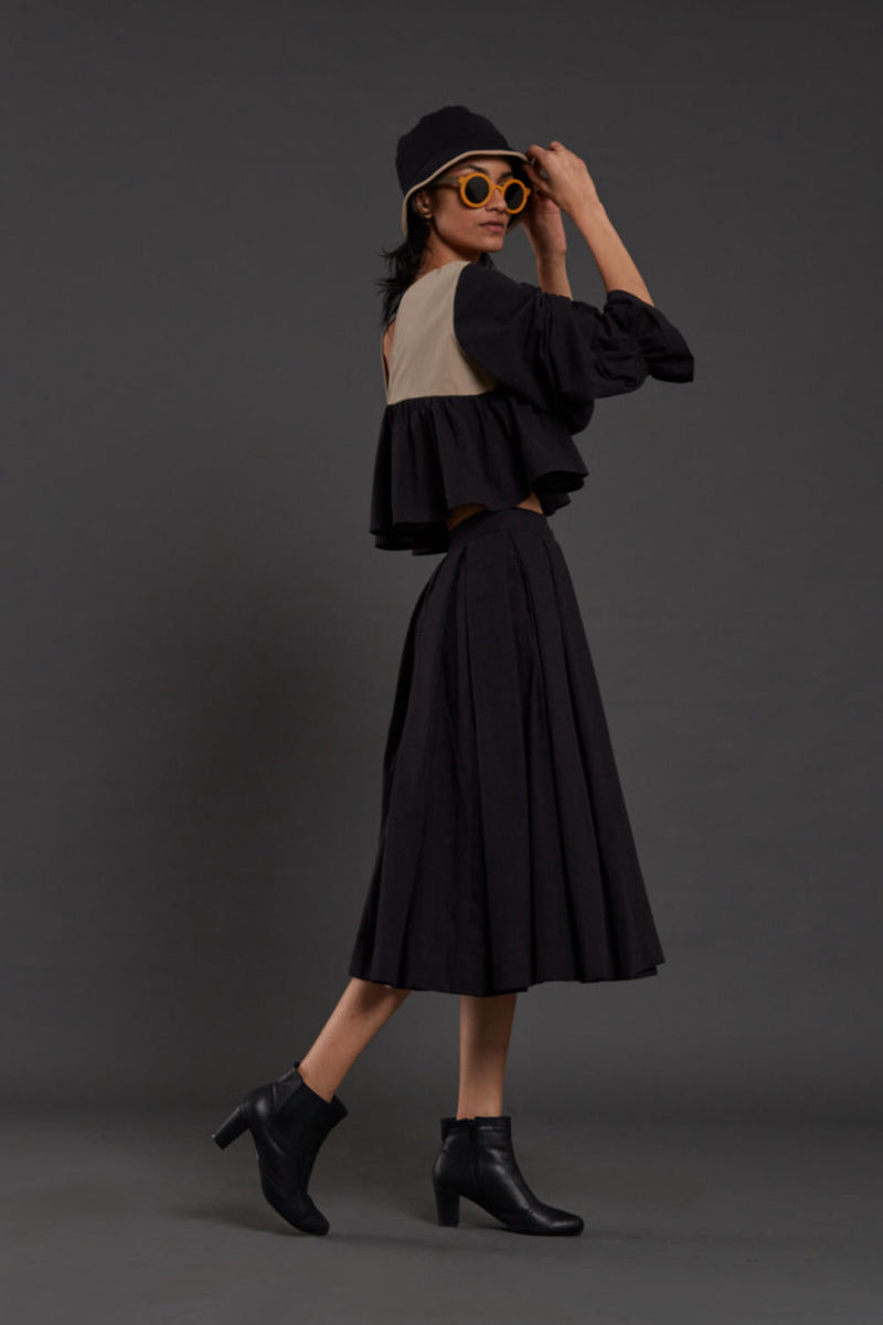 Black & Beige Bow Set Co-ord Set,Skirts,Top & Tunics by Mati in black color for women Worldwide