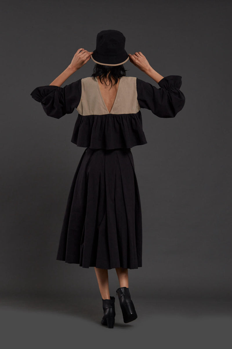 Black & Beige Bow Set Co-ord Set,Skirts,Top & Tunics by Mati in black color for women Worldwide