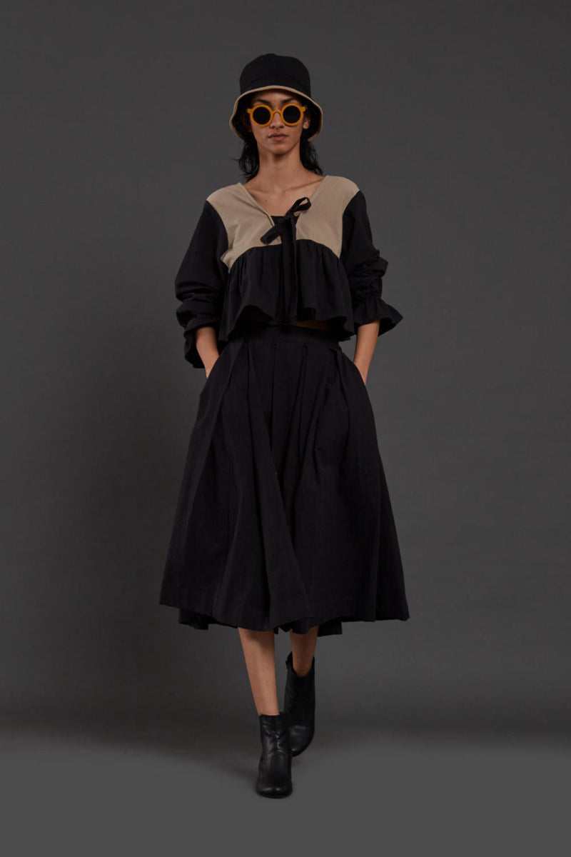 Black & Beige Bow Set Co-ord Set,Skirts,Top & Tunics by Mati in black color for women Worldwide