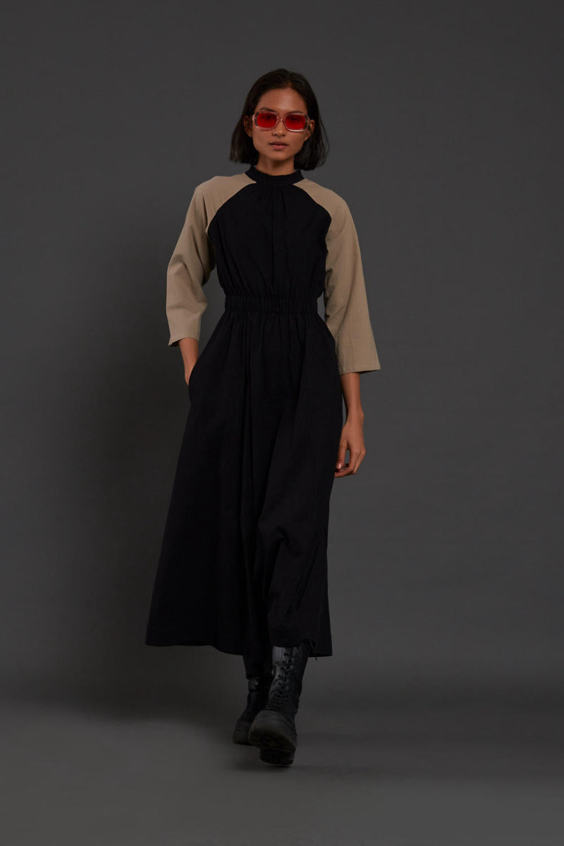 Black & Beige Sphara Jumpsuit Jumpsuits by Mati in black color for women Worldwide