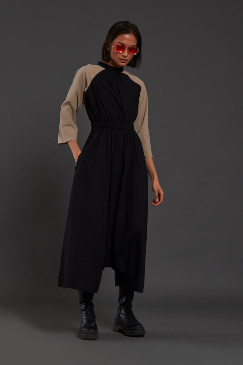 Black & Beige Sphara Jumpsuit Jumpsuits by Mati in black color for women Worldwide