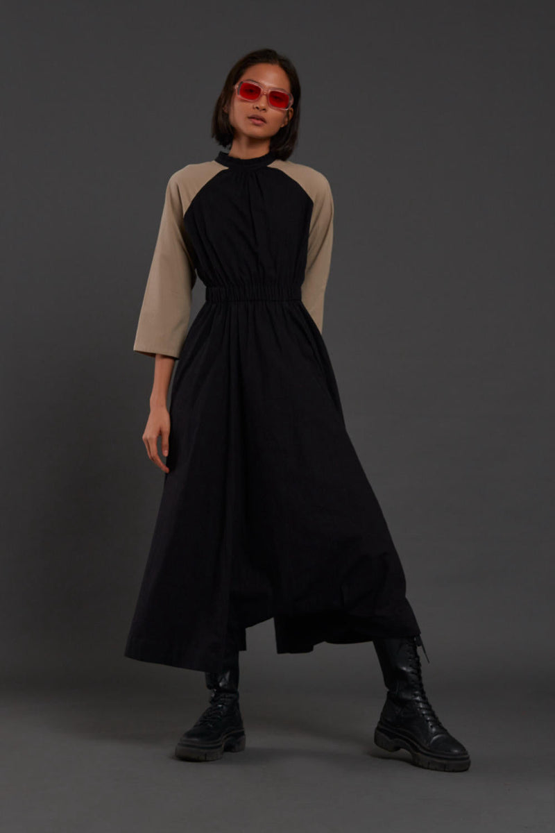 Black & Beige Sphara Jumpsuit Jumpsuits by Mati in black color for women Worldwide