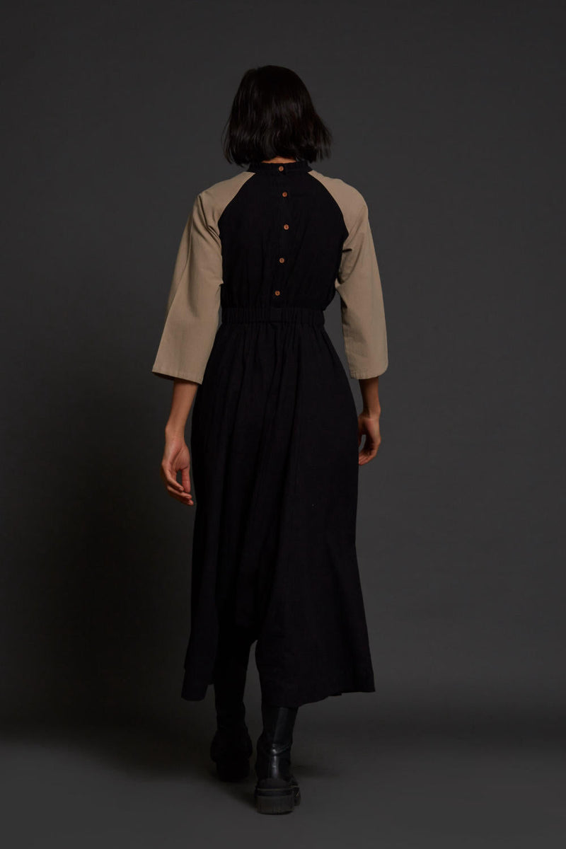 Black & Beige Sphara Jumpsuit Jumpsuits by Mati in black color for women Worldwide