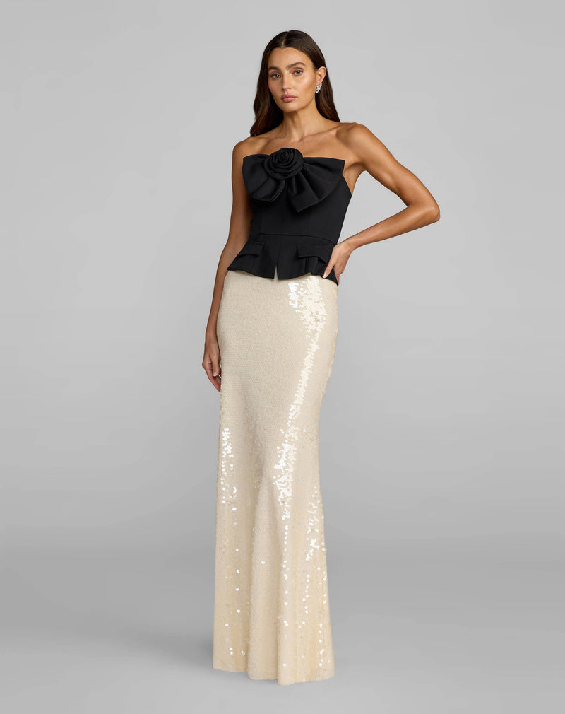 27793-Black and Ivory Strapless Peplum Sequin Evening Gown polyester cocktail-and-party-dresses by Mac Duggal in black, ivory for women Worldwide