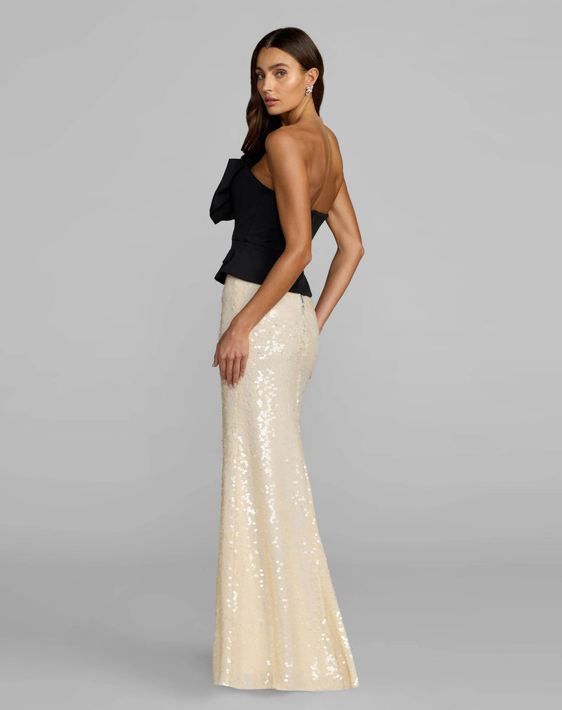 27793-Black and Ivory Strapless Peplum Sequin Evening Gown polyester cocktail-and-party-dresses by Mac Duggal in black, ivory for women Worldwide