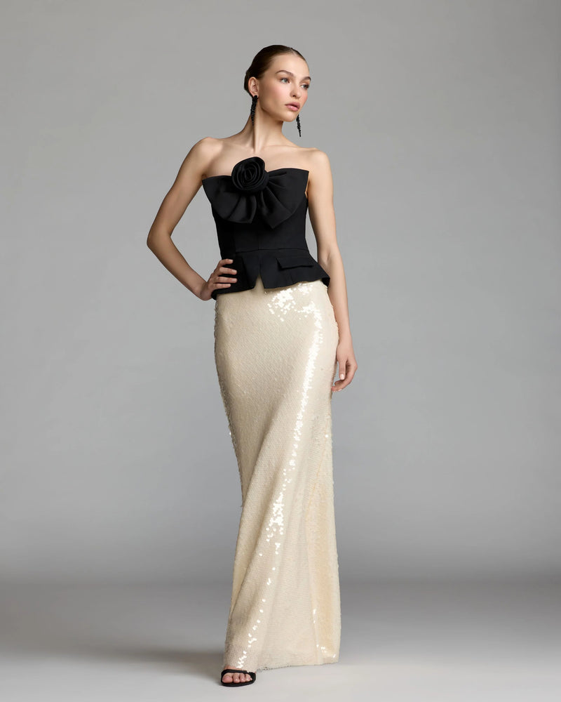 27793-Black and Ivory Strapless Peplum Sequin Evening Gown polyester cocktail-and-party-dresses by Mac Duggal in black, ivory for women Worldwide