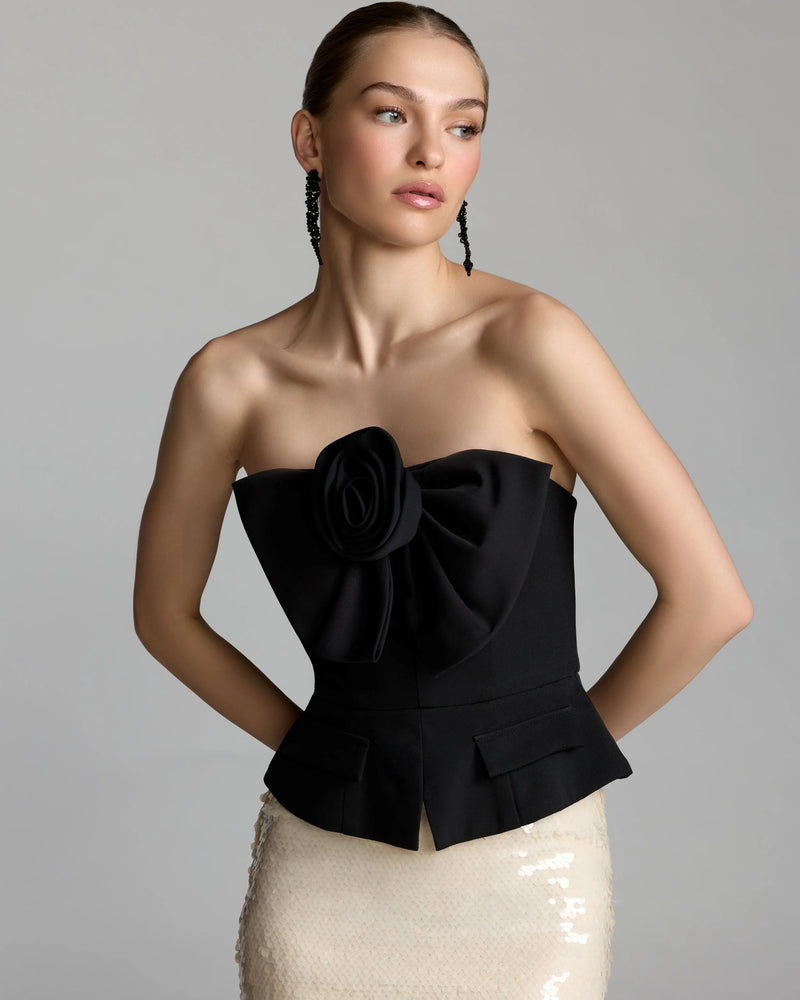 27793-Black and Ivory Strapless Peplum Sequin Evening Gown polyester cocktail-and-party-dresses by Mac Duggal in black, ivory for women Worldwide