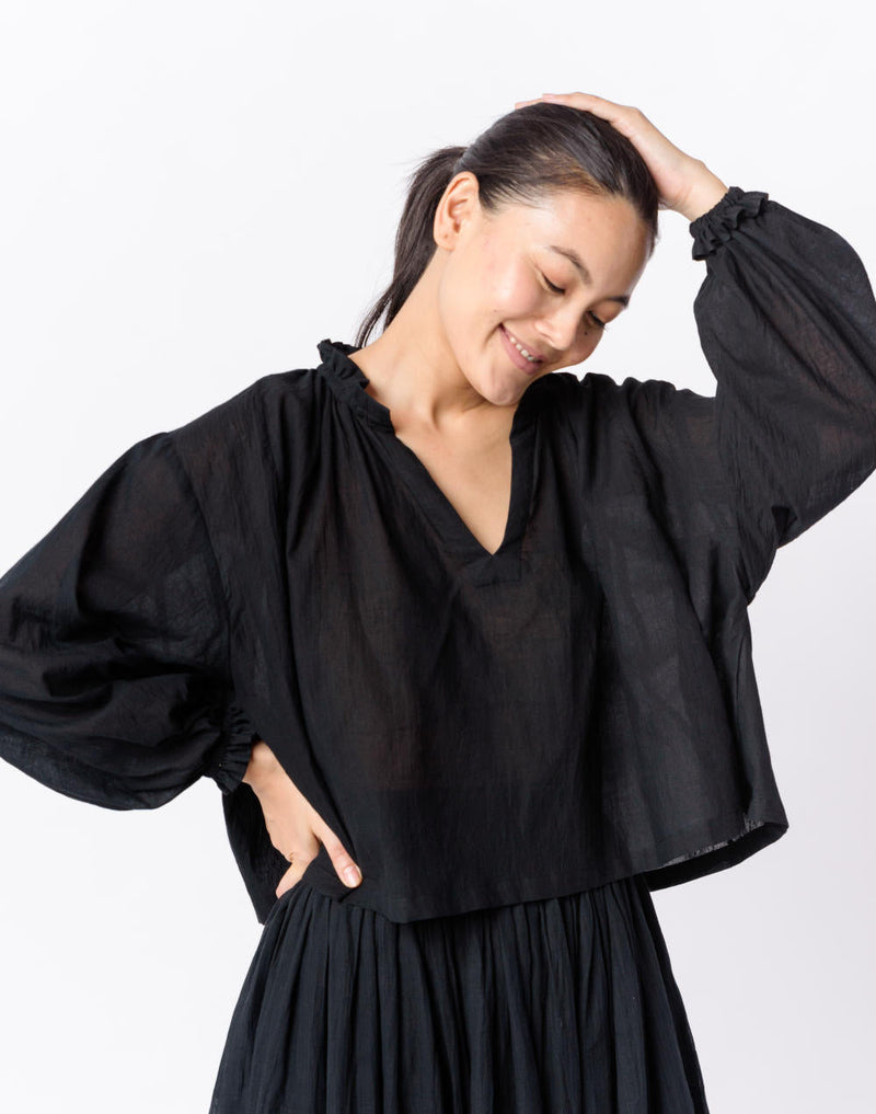 Black cotton flared top - Black Top & Tunics by World of Crow in black color for women Worldwide