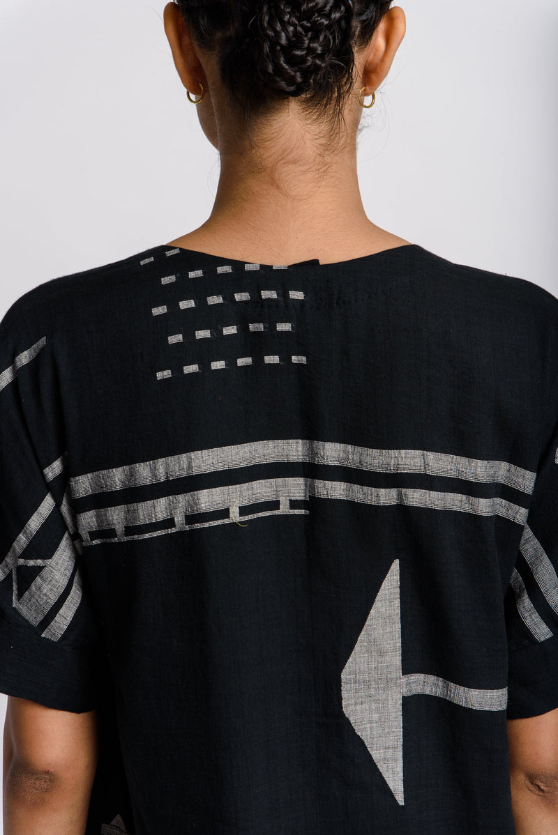 Black striped jamdani shift dress - Black Dress by World of Crow in black color for women Worldwide