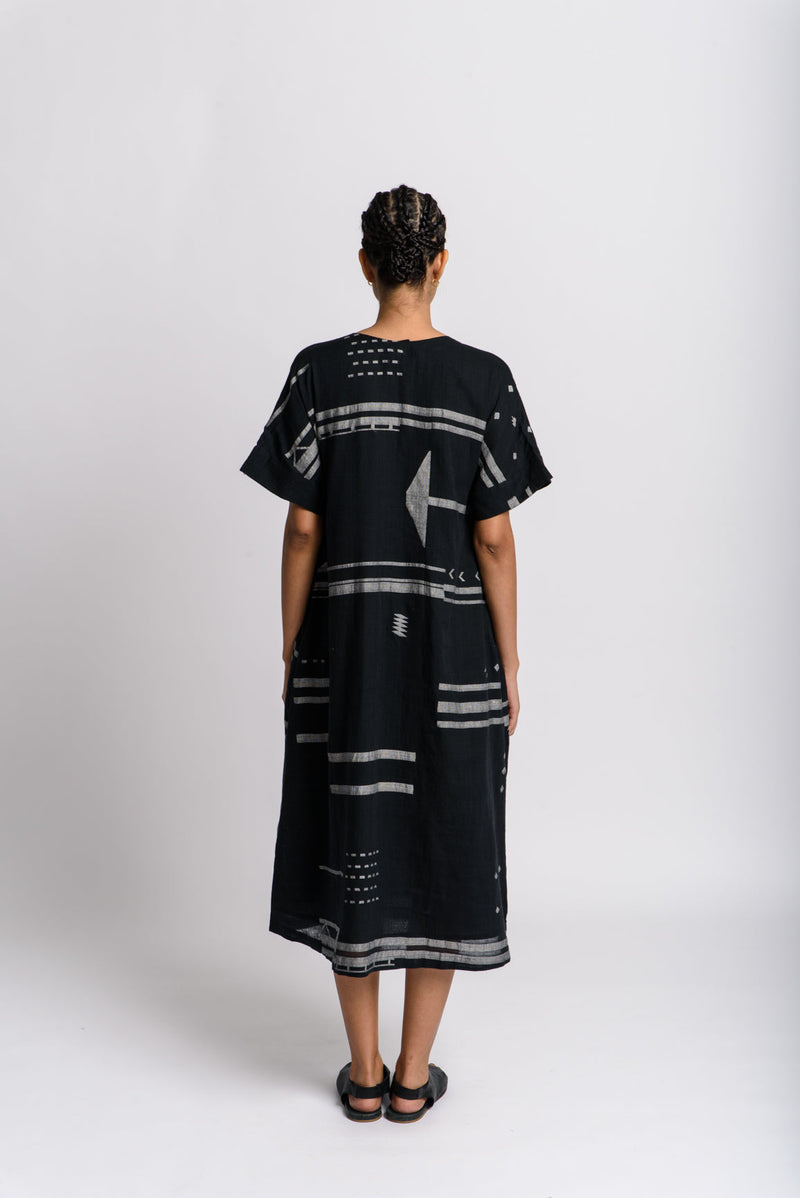 Black striped jamdani shift dress - Black Dress by World of Crow in black color for women Worldwide
