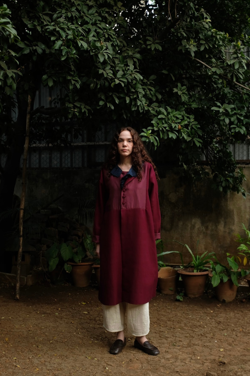 Blair Coat - Wine silk by MASON AND MILL for women Worldwide