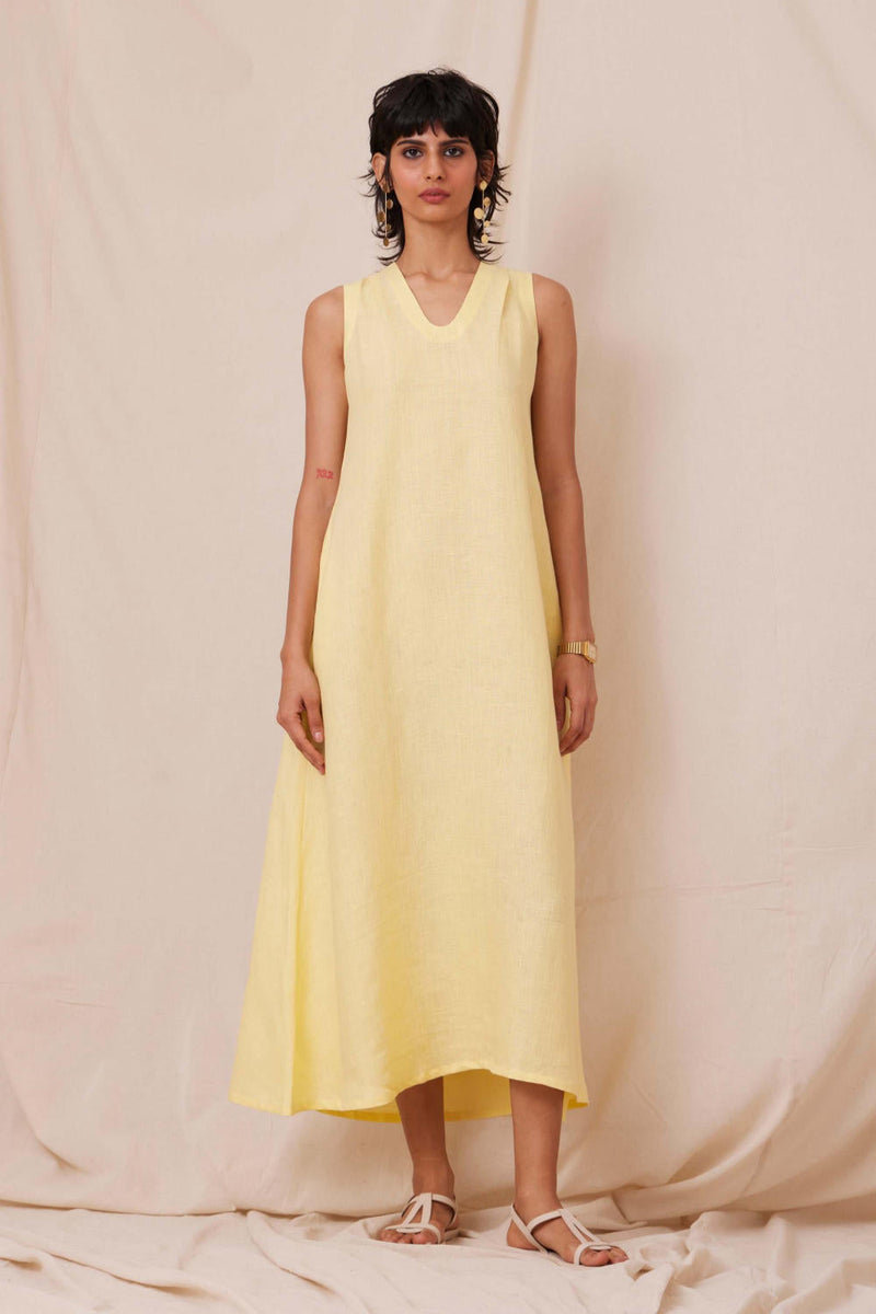 Blake Buttercream Linen Dress linen by The Summer House in yellow color for women Worldwide