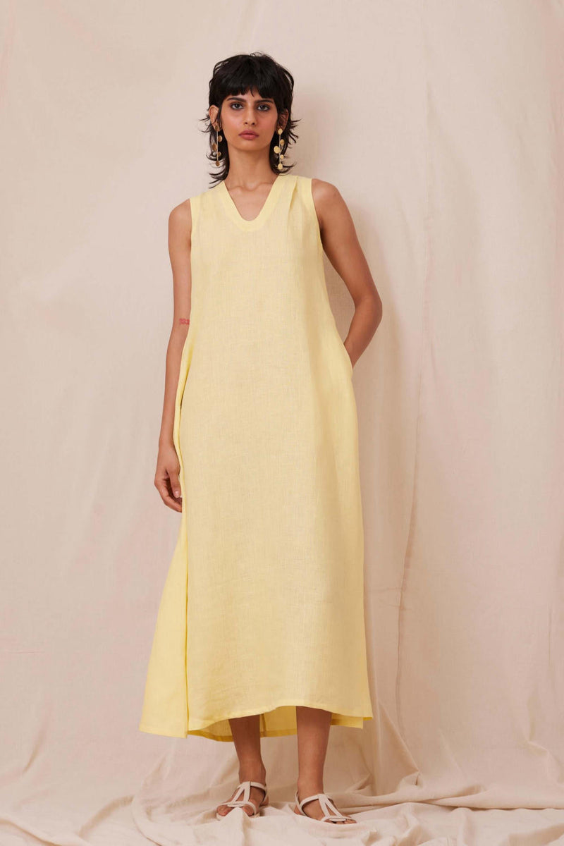 Blake Buttercream Linen Dress linen by The Summer House in yellow color for women Worldwide