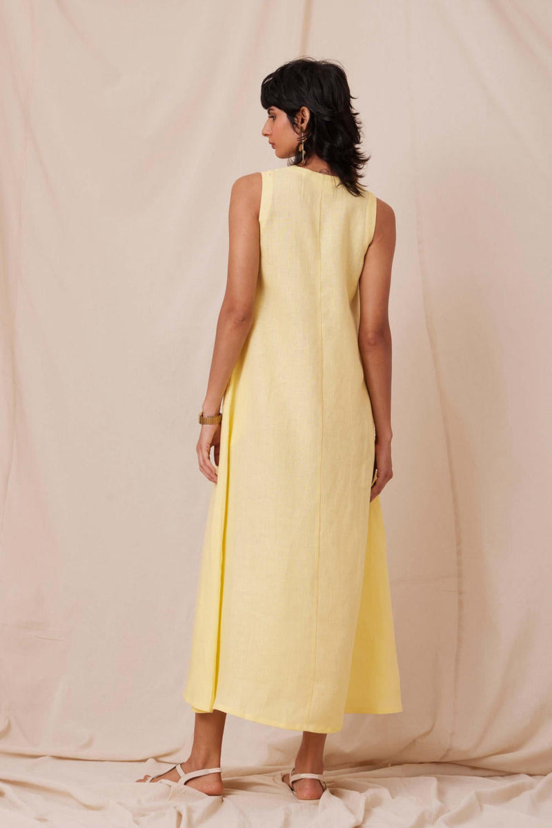 Blake Buttercream Linen Dress linen by The Summer House in yellow color for women Worldwide