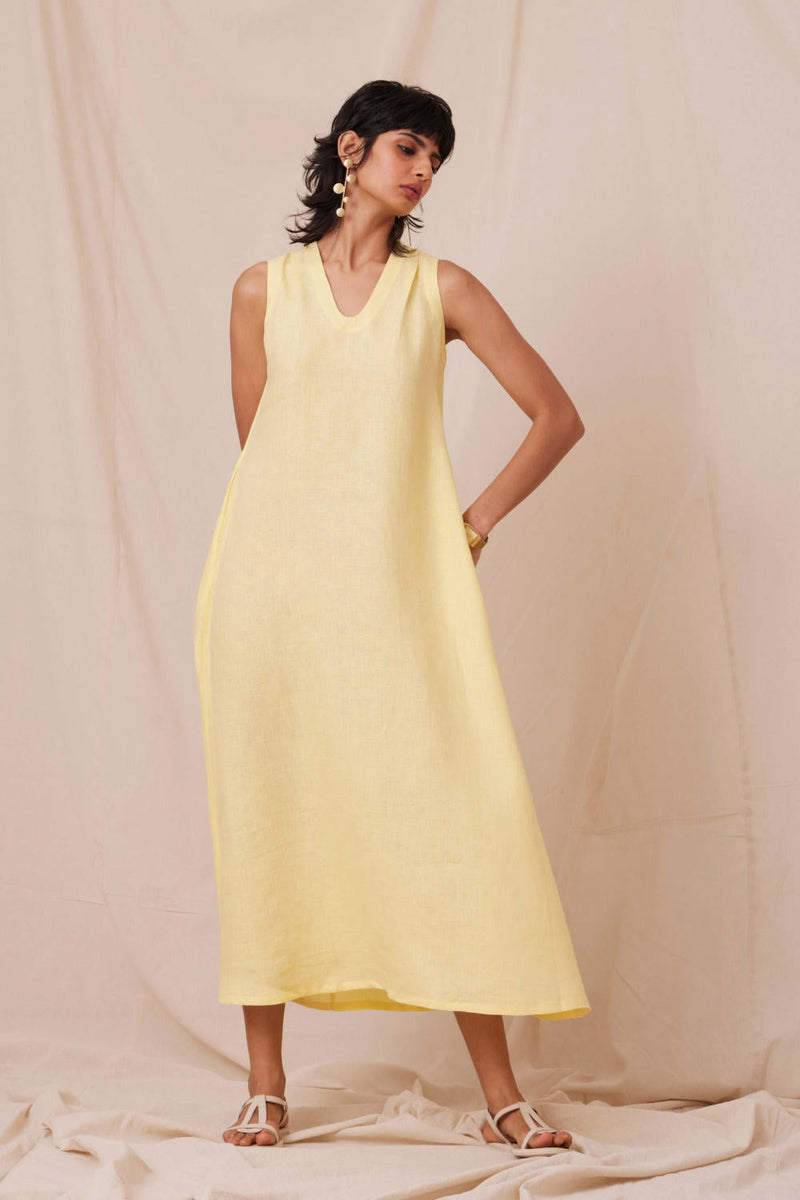 Blake Buttercream Linen Dress linen by The Summer House in yellow color for women Worldwide
