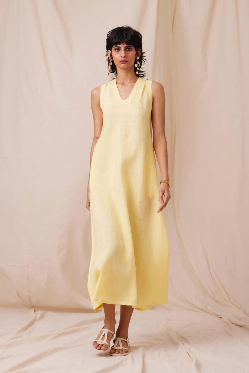 Blake Buttercream Linen Dress linen by The Summer House in yellow color for women Worldwide