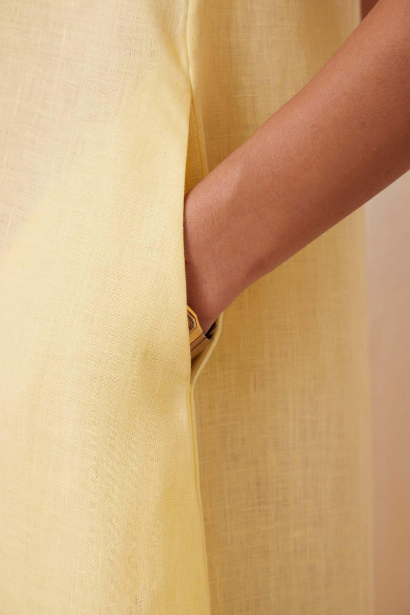 Blake Buttercream Linen Dress linen by The Summer House in yellow color for women Worldwide