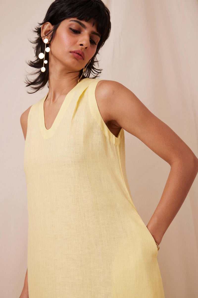 Blake Buttercream Linen Dress linen by The Summer House in yellow color for women Worldwide