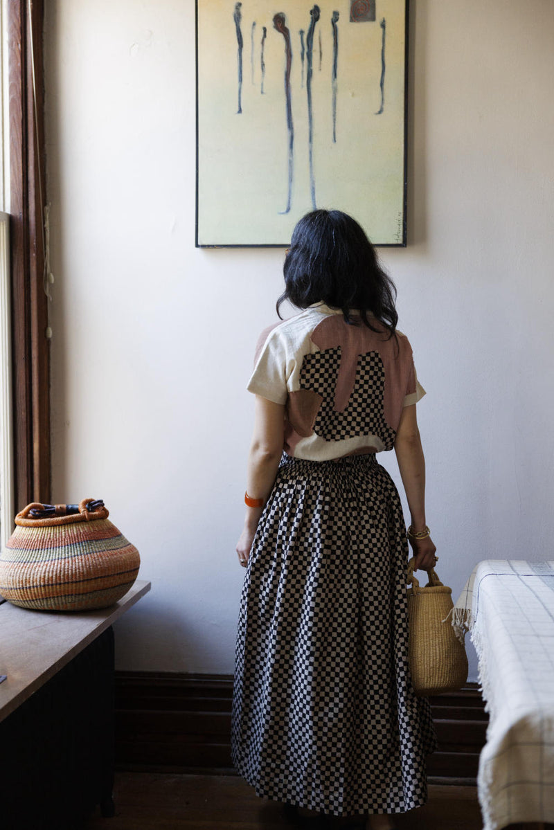 Classic Crow Skirt — Checked board 100% cotton by World of Crow in black color for women Worldwide