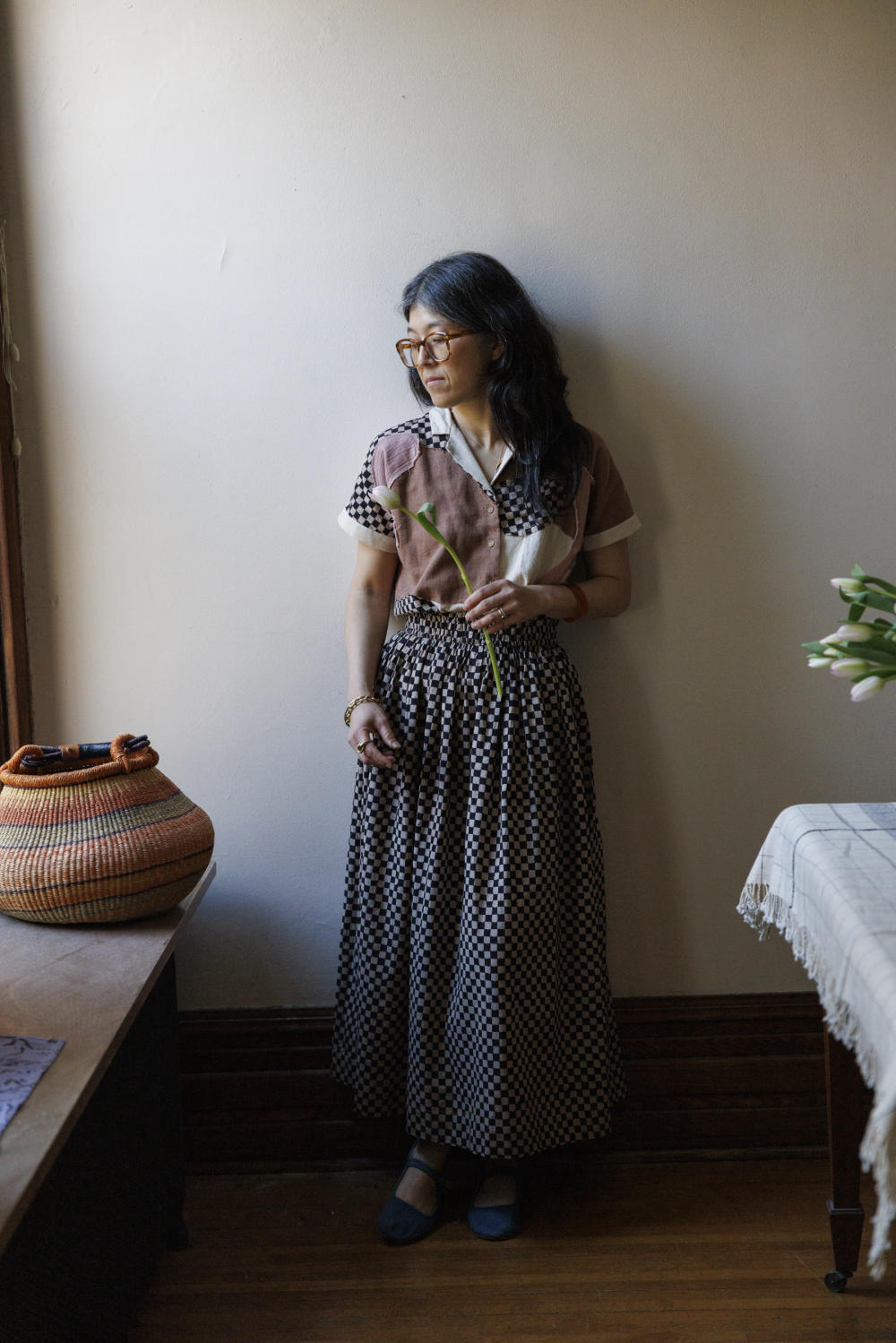 Block printed black skirt