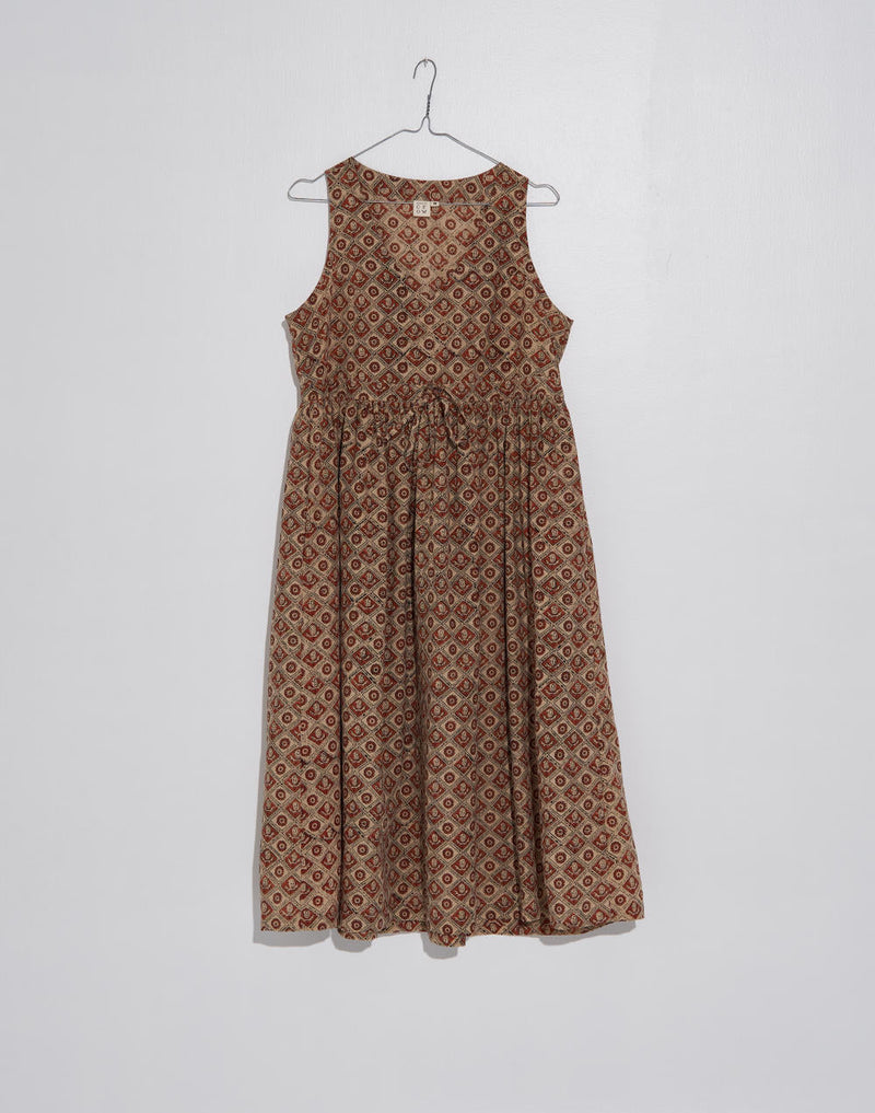 Block printed midi dress - Brown cotton by World of Crow in brown color for women Worldwide