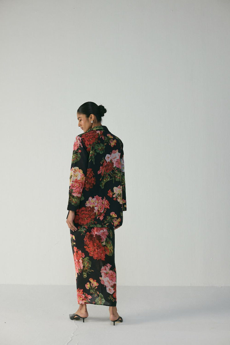BLOODY MARY BLAZER & KNOTTED SKIRT SET by Yam in black color for women Worldwide