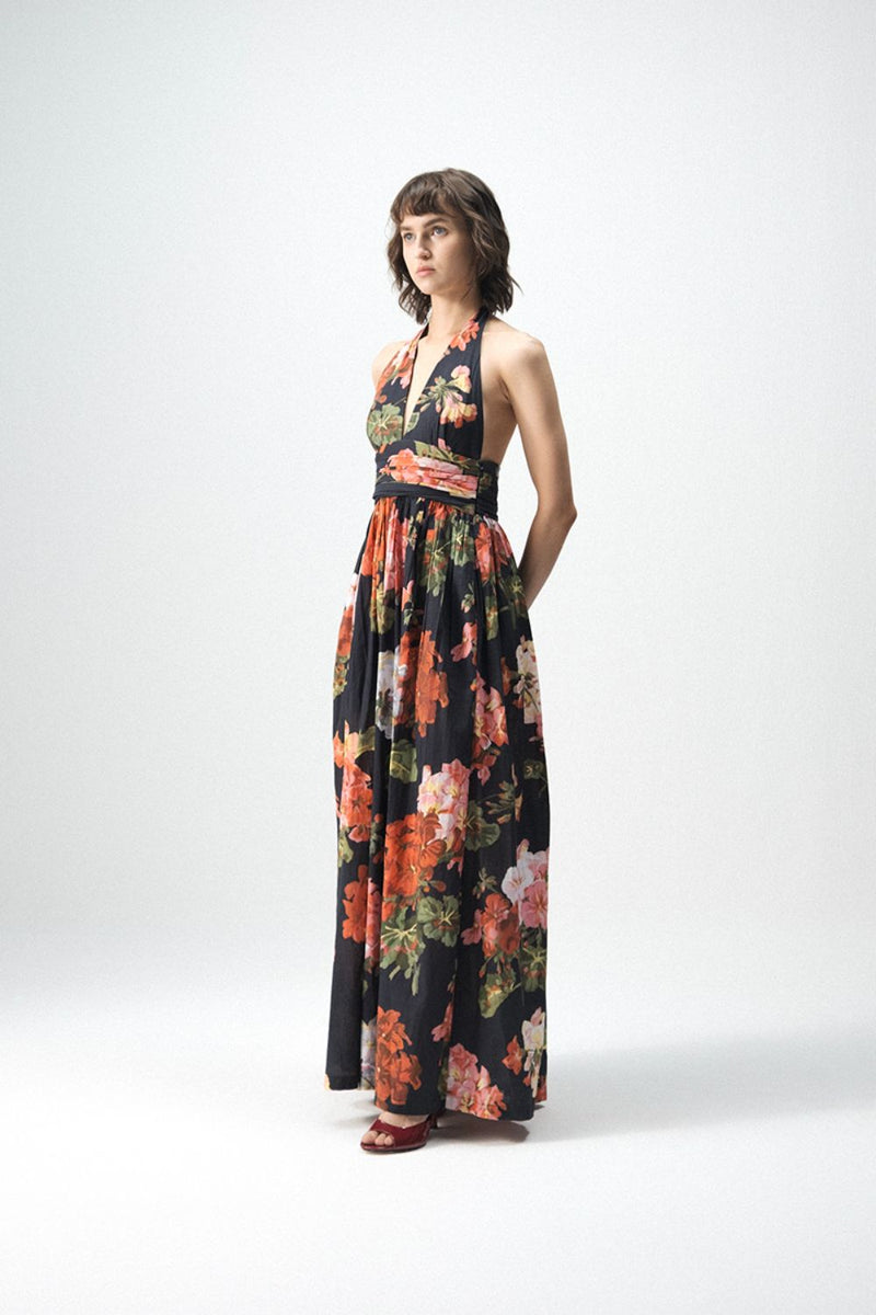 BLOODY MARY HALTER NECK DRESS poplin by Yam in black color for women Worldwide