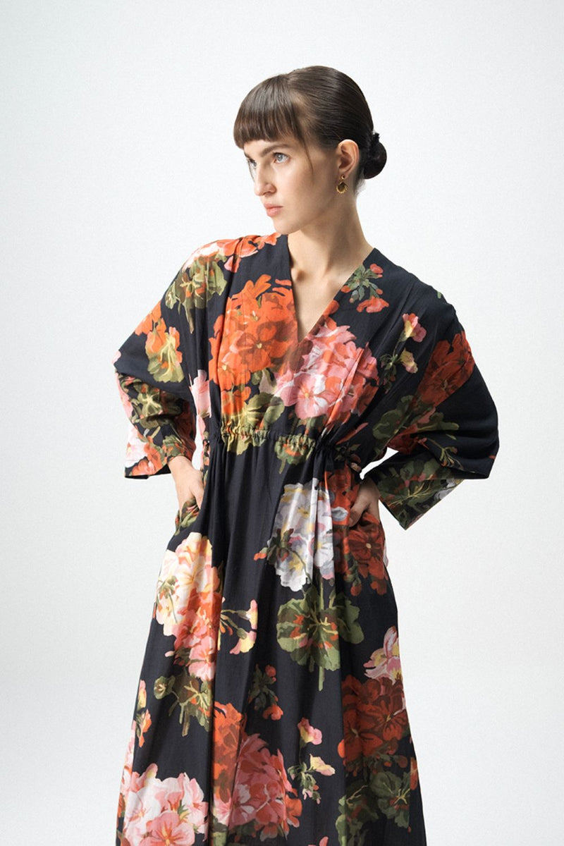 BLOODY MARY KAFTAN DRESS poplin by Yam in black color for women Worldwide