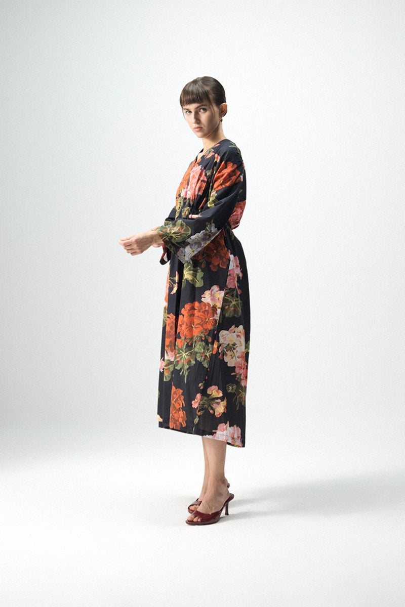 BLOODY MARY KAFTAN DRESS poplin by Yam in black color for women Worldwide