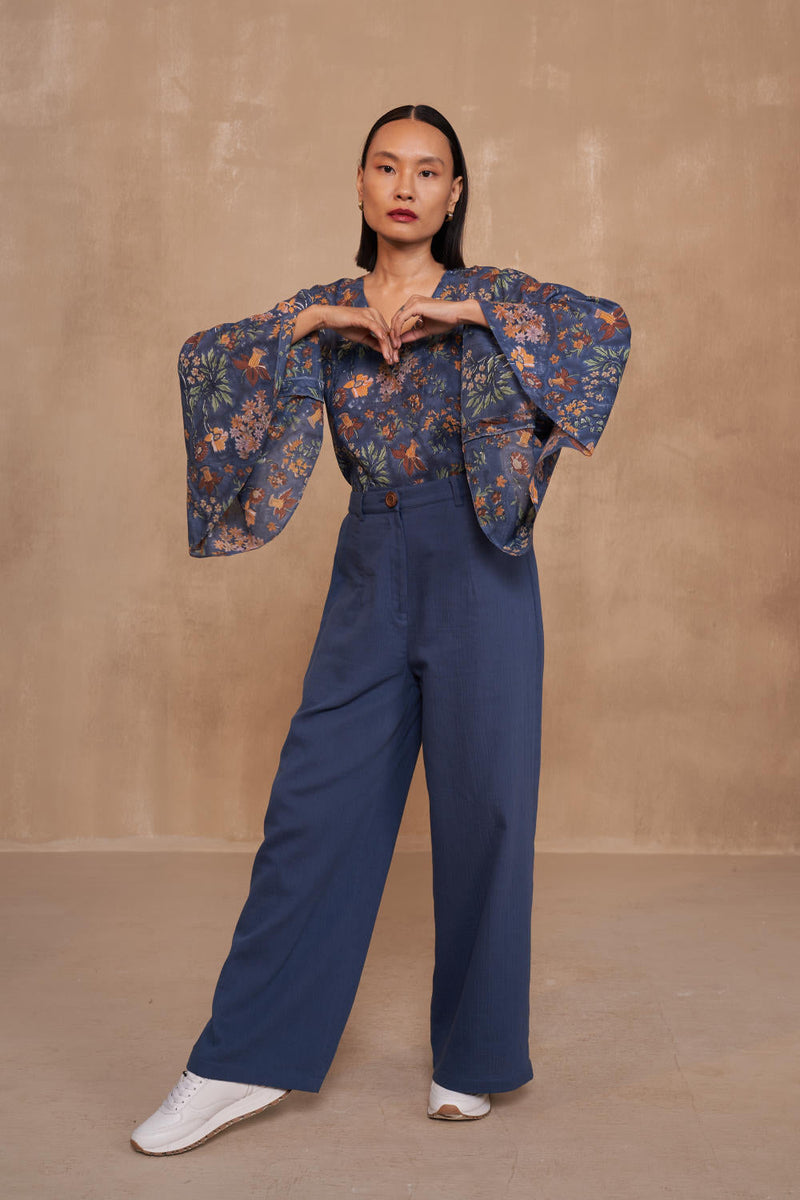 Blooming Blue Lyocell Top by SUI in navy color for women Worldwide
