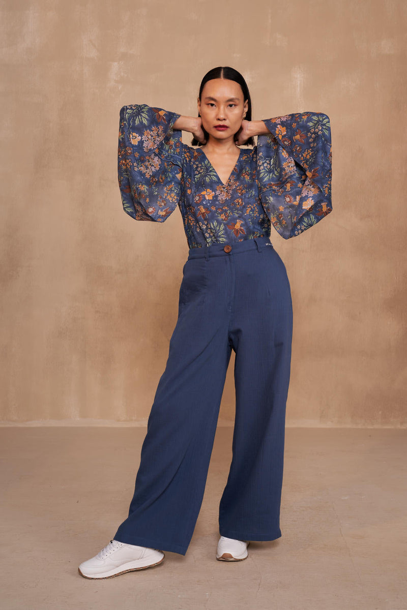 Blooming Blue Lyocell Top by SUI in navy color for women Worldwide