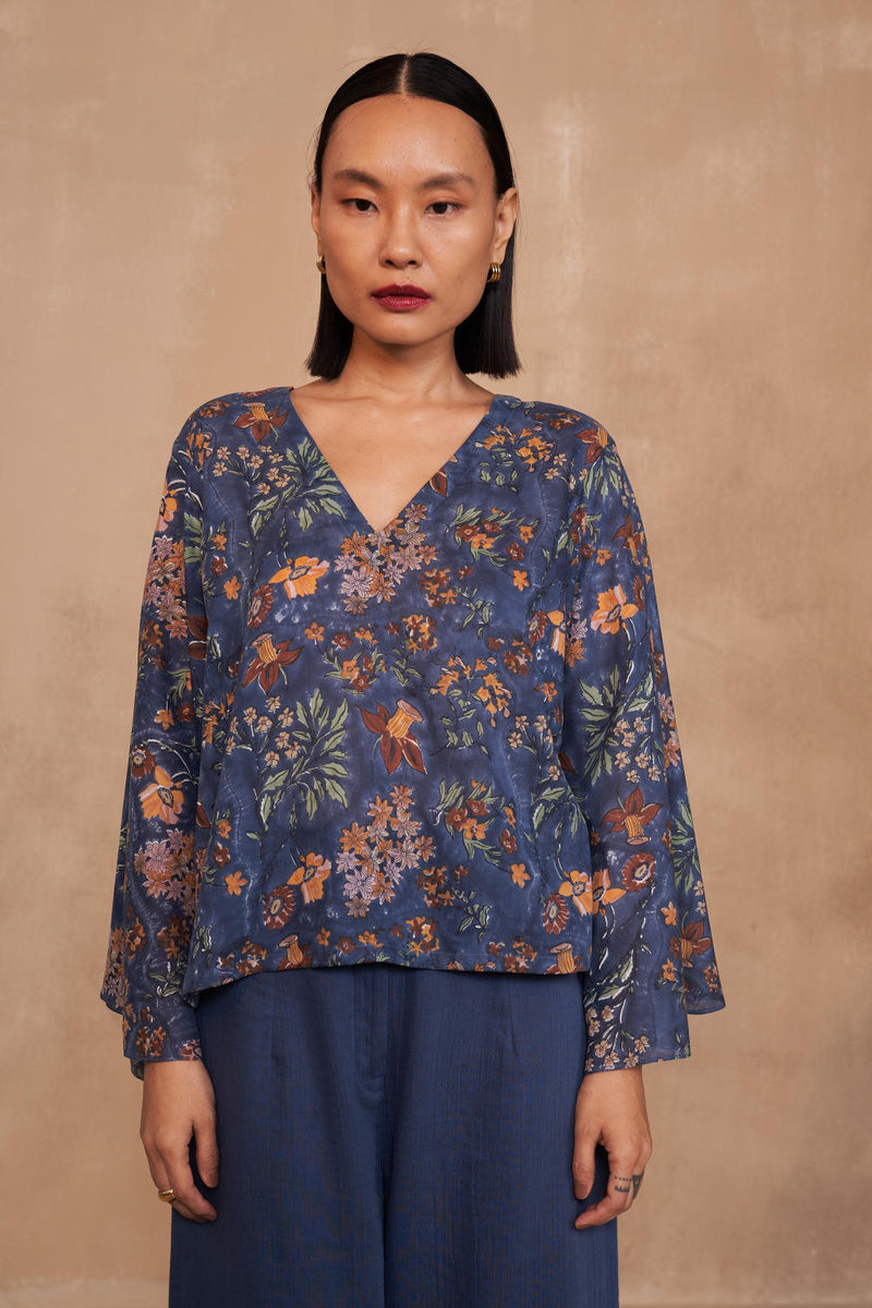 Blooming Blue Lyocell Top by SUI in navy color for women Worldwide